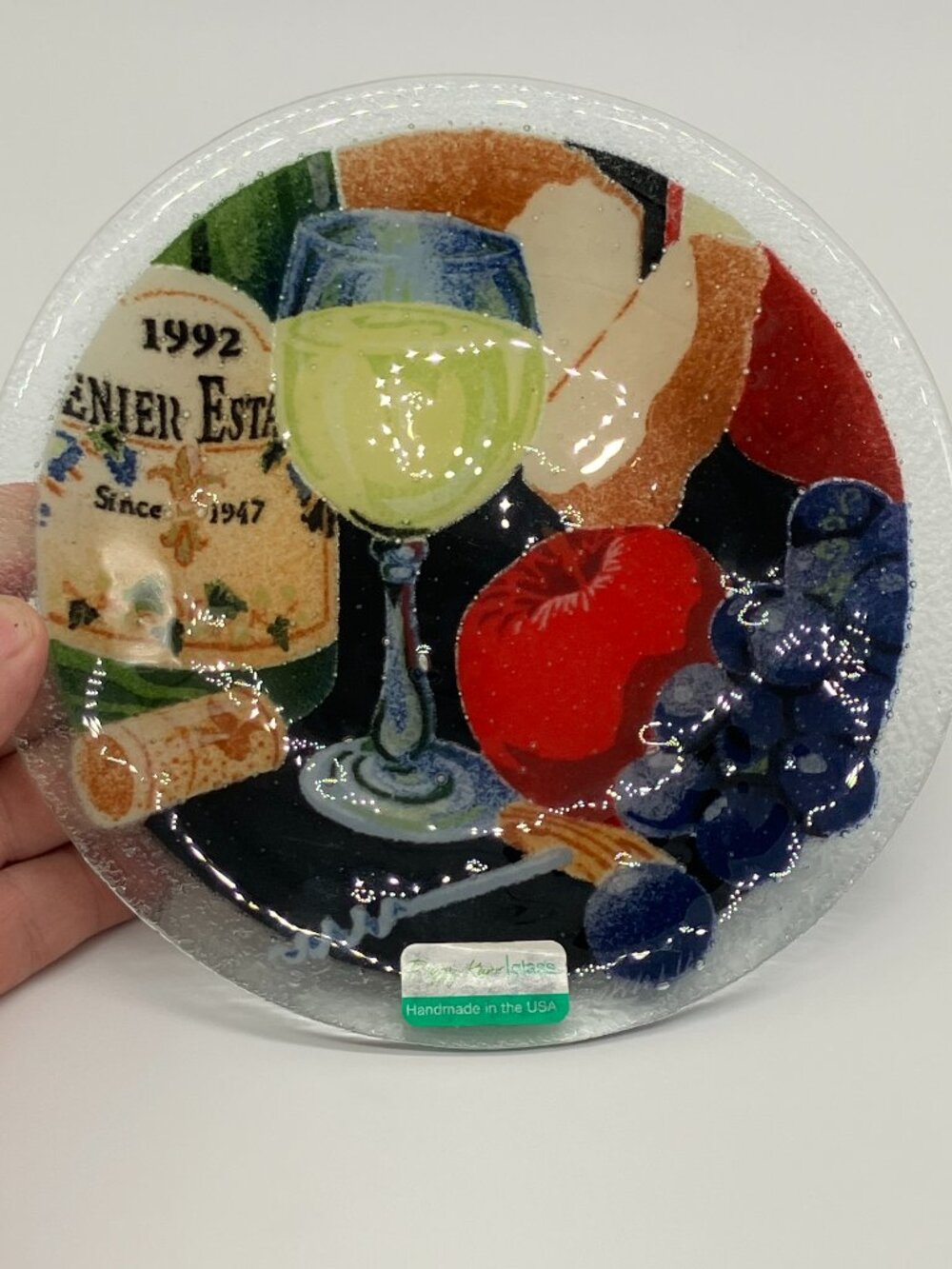 Peggy Karr Glass Wine and Fruit Decorative Plate